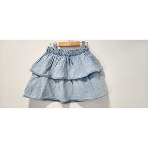Cat & Jack Girls' Skirt Size S 6/7 Blue  Shimmer Ruffle A Line Skirt
